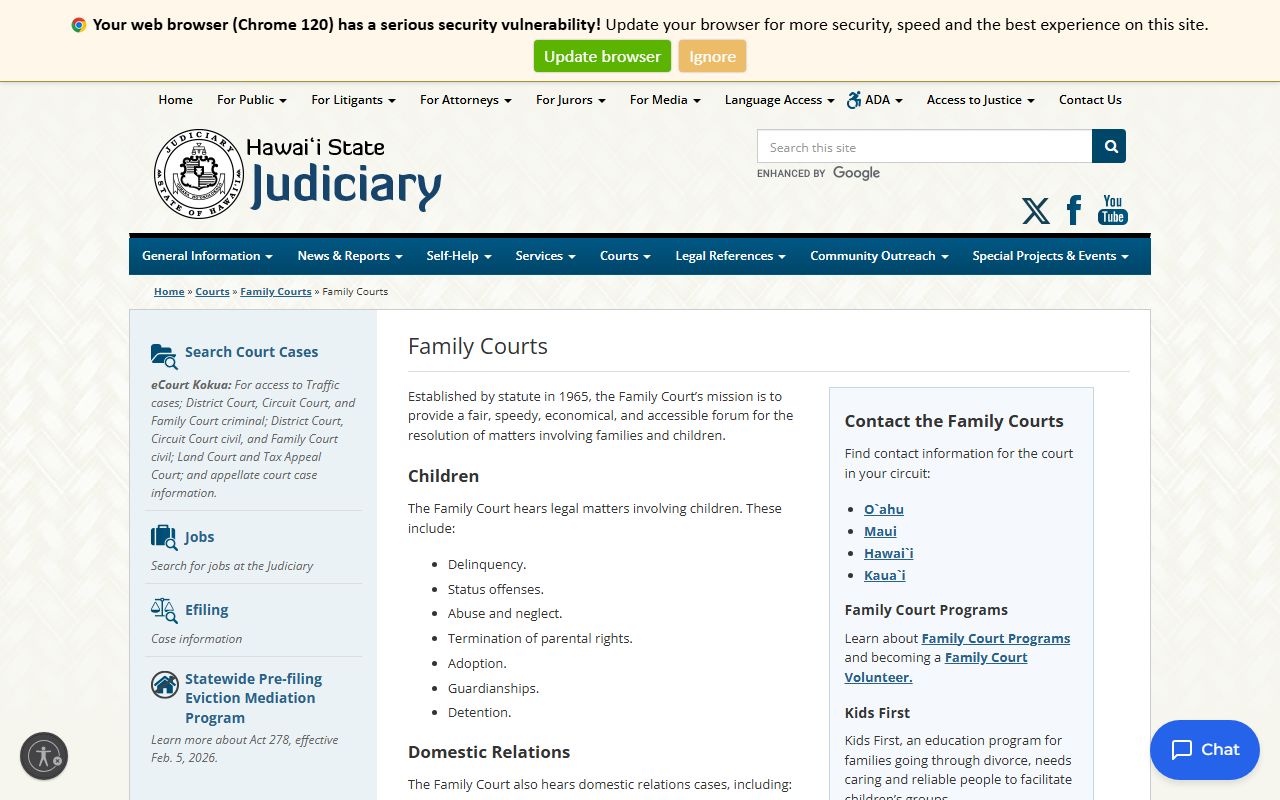 Mililani Mauka family court records - Hawaii Family Courts page for Oahu