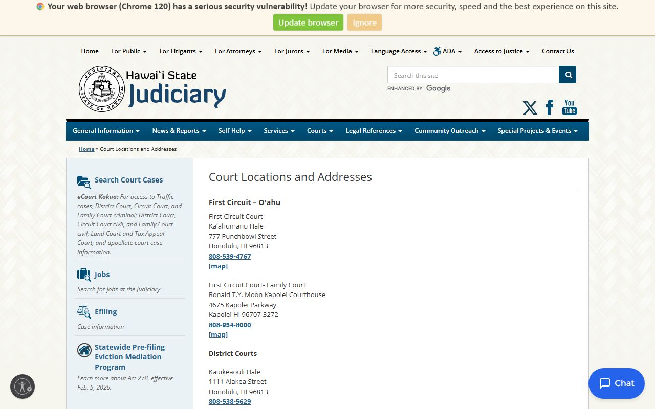 Mililani Mauka family court records - Hawaii Judiciary court locations directory
