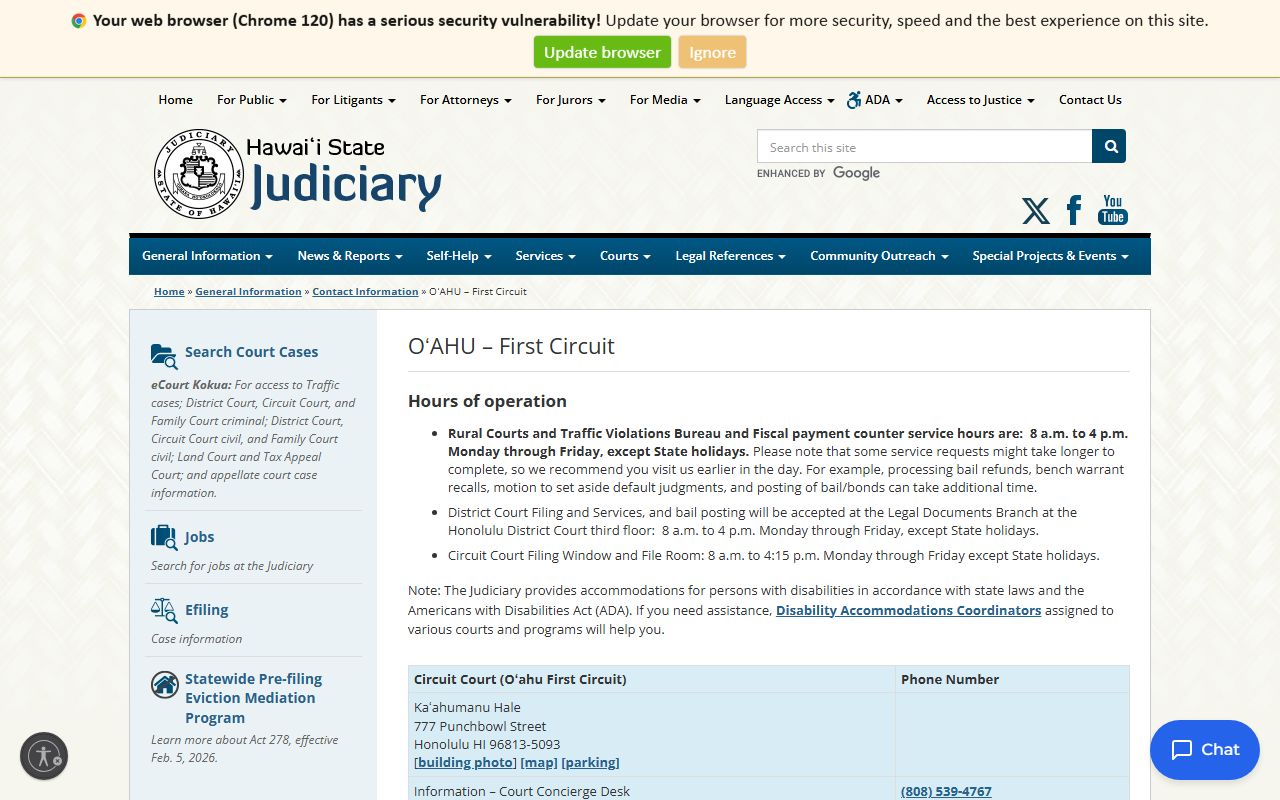 Urban Honolulu family court records - First Circuit Oahu contact information