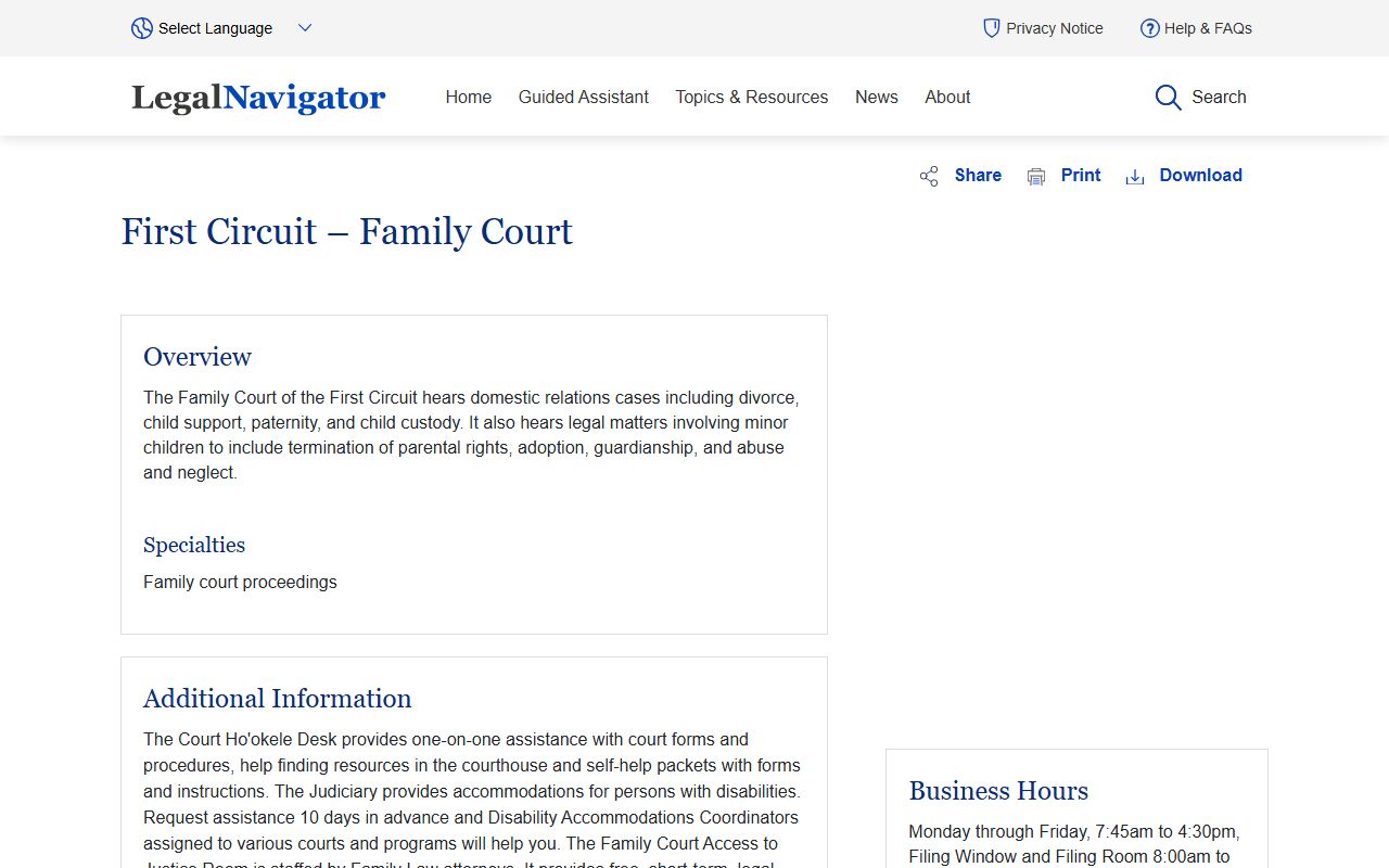 Waipahu family court records - Legal Navigator Hawaii First Circuit resources