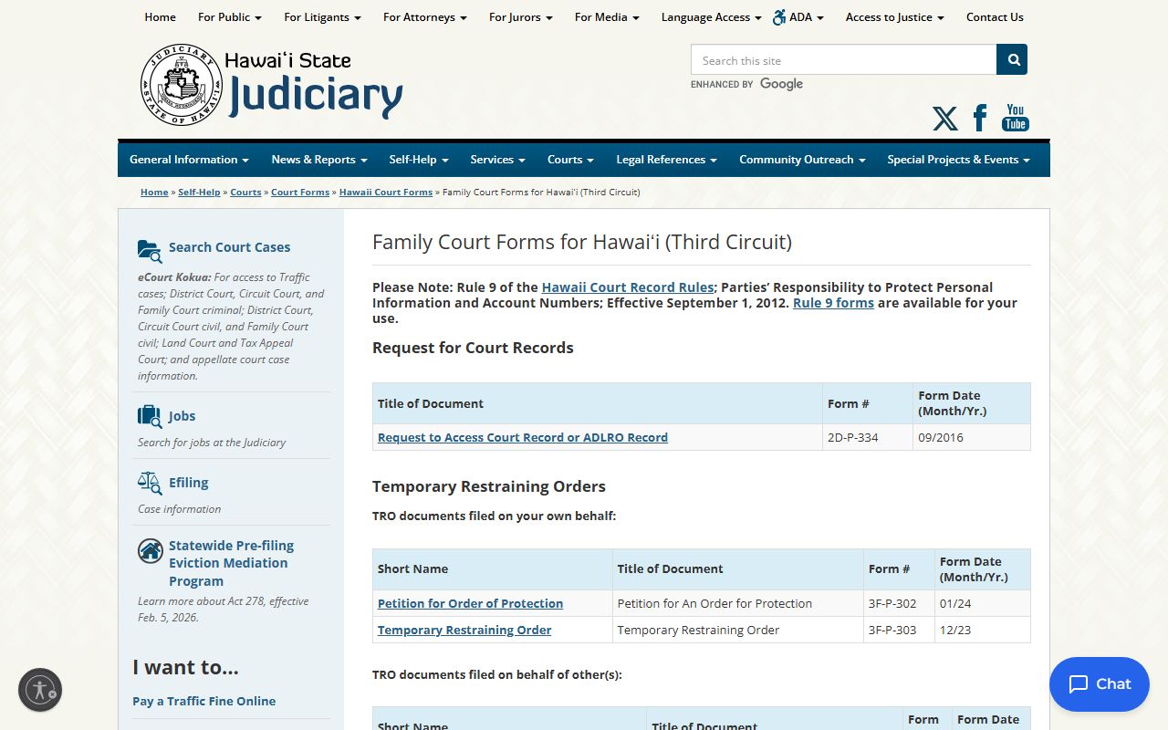 Hawaii County family court records - Third Circuit family court forms