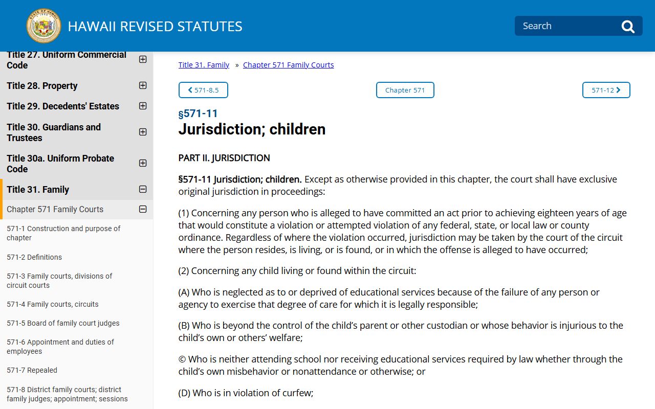 HRS Chapter 571 Hawaii family court statute reference