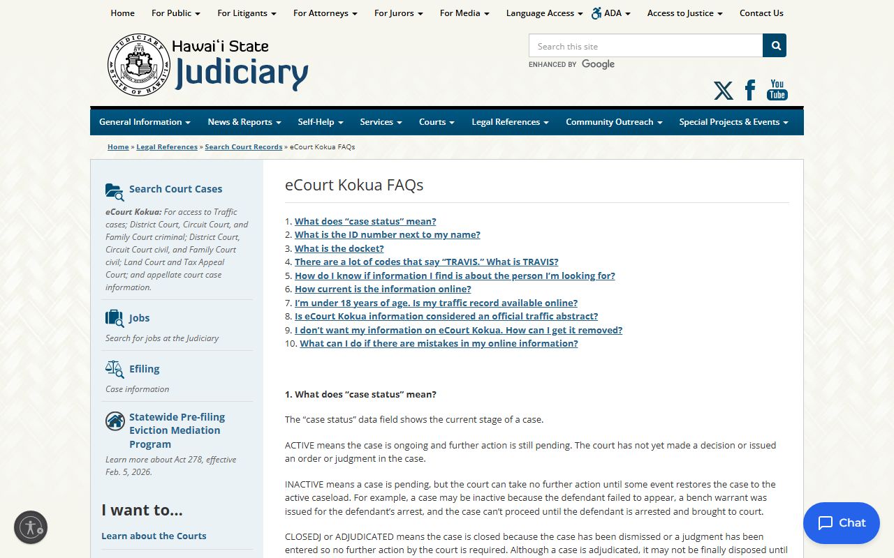 eCourt Kokua FAQs for Hawaii family court records access