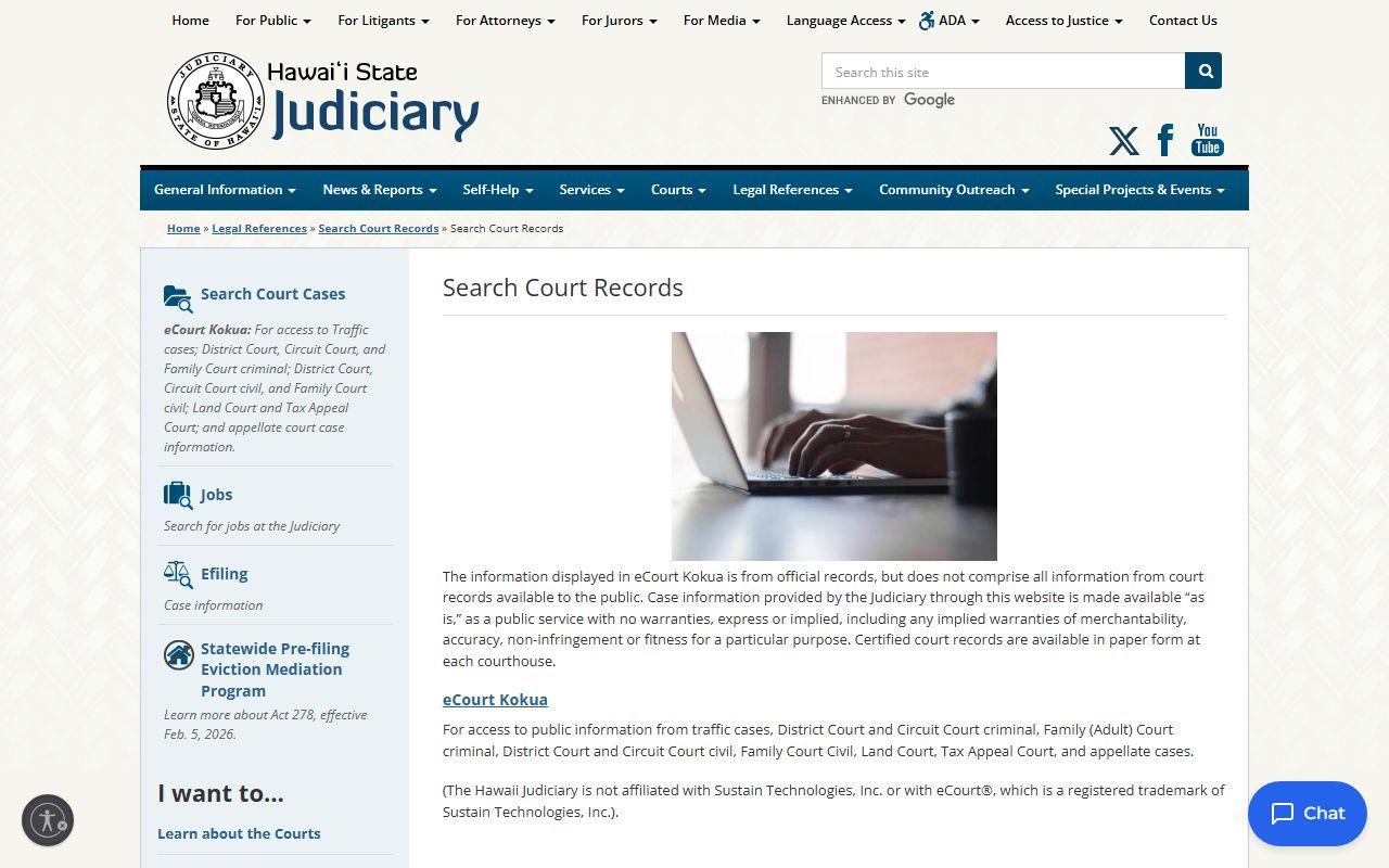 Hawaii family court records eCourt Kokua search portal
