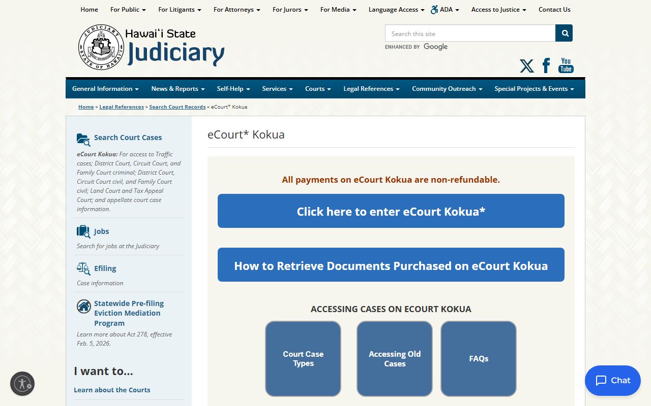 Hawaii JIMS system case number format for family court records