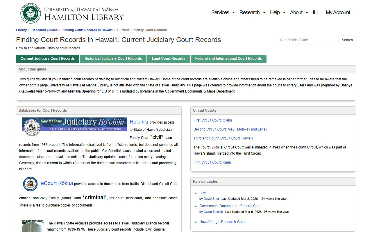 UH Manoa library guide to finding Hawaii family court records