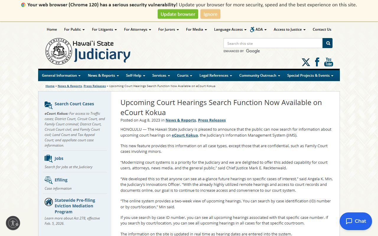 Hawaii court upcoming hearings search for family court cases